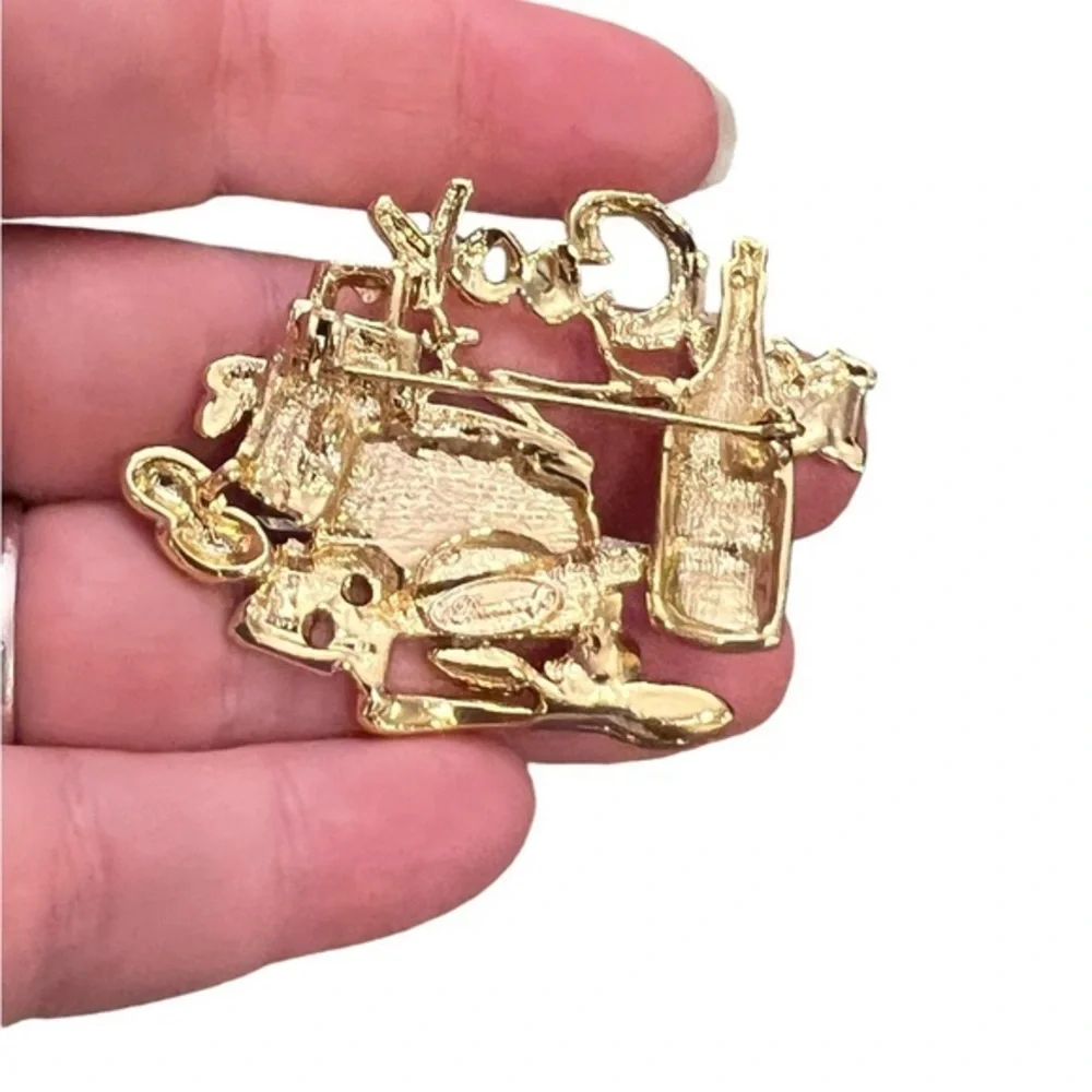 Vintage Danecraft Brooch Pin I Love 2  Cook Gold‎ Tone Chef Gift